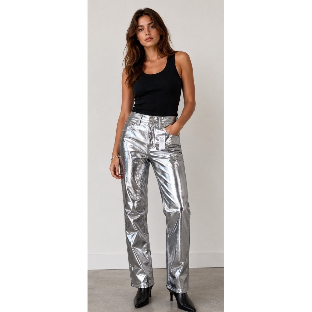 GAP Pants Women's Size 0/24R Silver Faux Leather High Rise Vintage Slim NWT